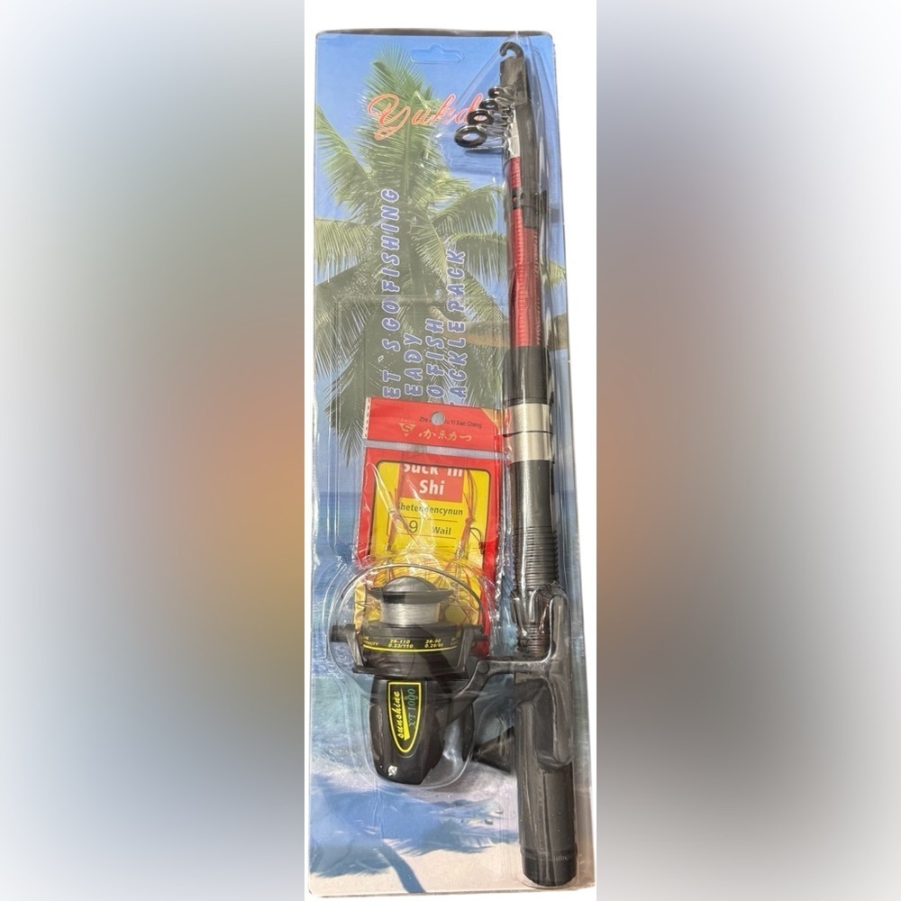 NWT Red and Black Fishing Rod Set Open Face